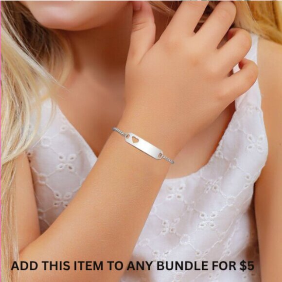 3/$35 Girls Silver Heart Bracelet Adjustable Dainty ID Tag Jewelry Gift Kids - Picture 1 of 4